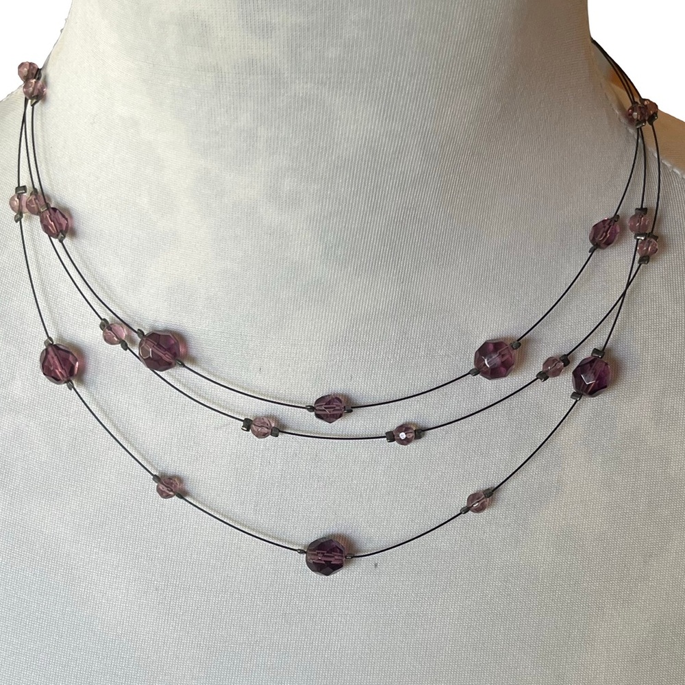Multi-strand Station Necklace With Purple Beads
